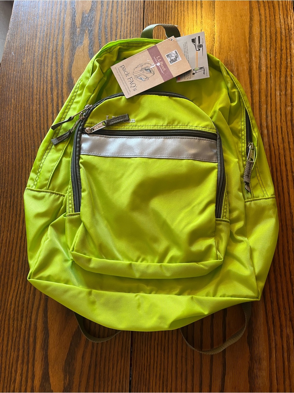 L.L. Bean Back to School Unisex 3M Reflective # 27307 Neon Lime Green Back Pack